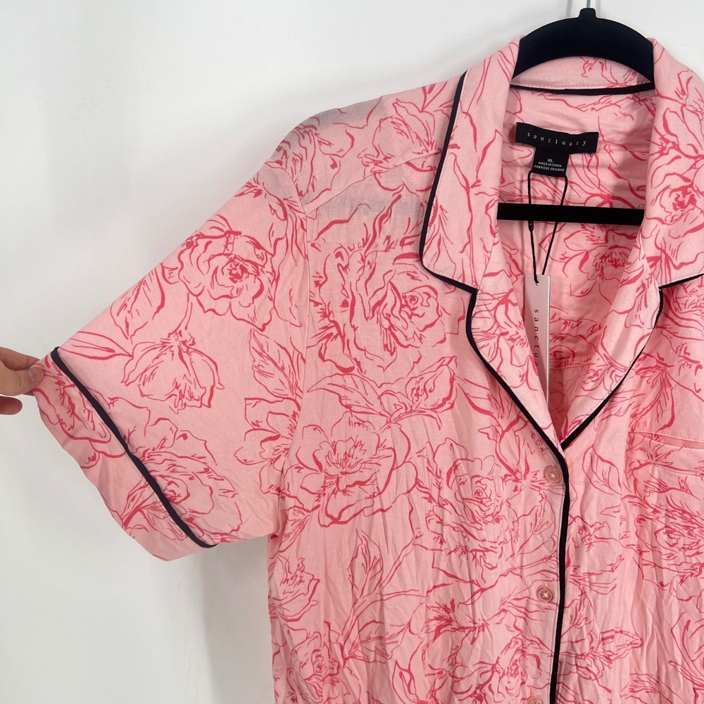 Sanctuary Womens Pink Floral Pajama Set Short Sleeve Top Long Pants NWT XL - Picture 3 of 15
